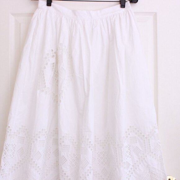 Rhode Malaya Cutwork Embroidered Cotton Midi Skirt In White Heart Eyelet - Picture 5 of 16